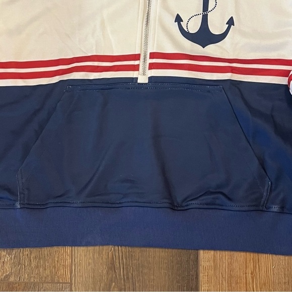 Y2K Nautical ANCHOR Half Zip Hoodie Jacket Pullover Cropped Women's XL Oversized - Picture 7 of 16